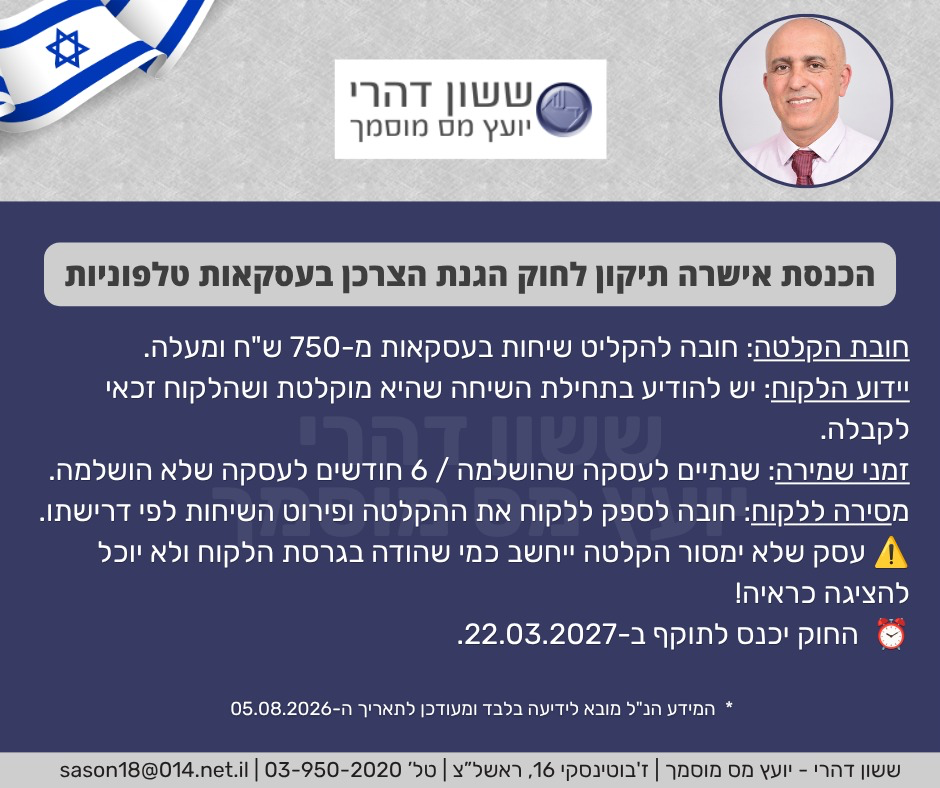 תיקון לחוק הגנת הצרכן בעסקאות טלפוניות